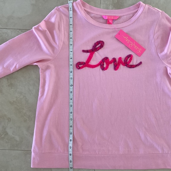 Lilly Pulitzer Cotton Rami Sweatshirt Pink Blossom 💕Love Graphic Embroidered M - Picture 14 of 14